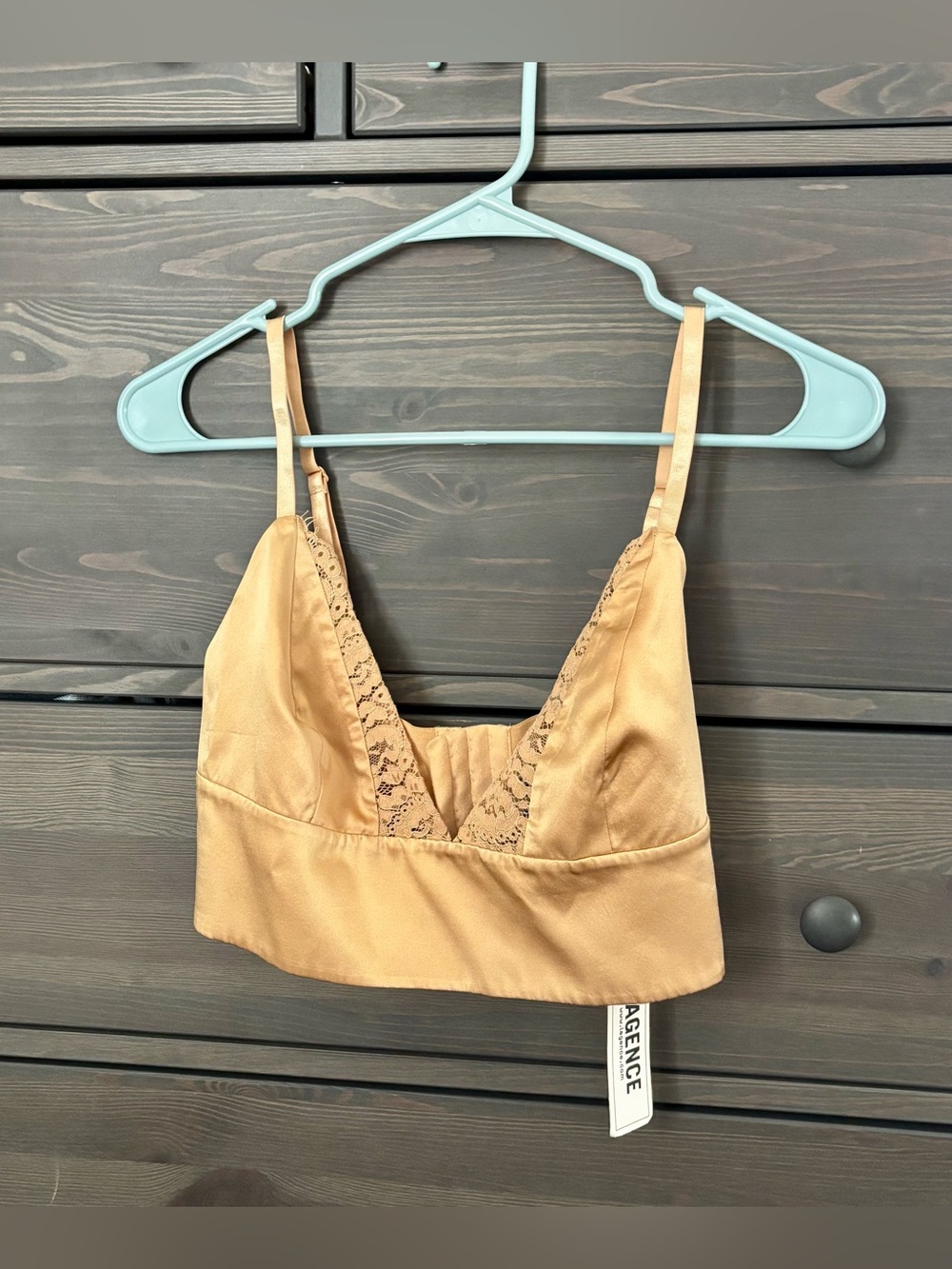 NWT L'AGENCE Ginger Lace Trim Silk Bralette in Color: Latte - Picture 3 of 3